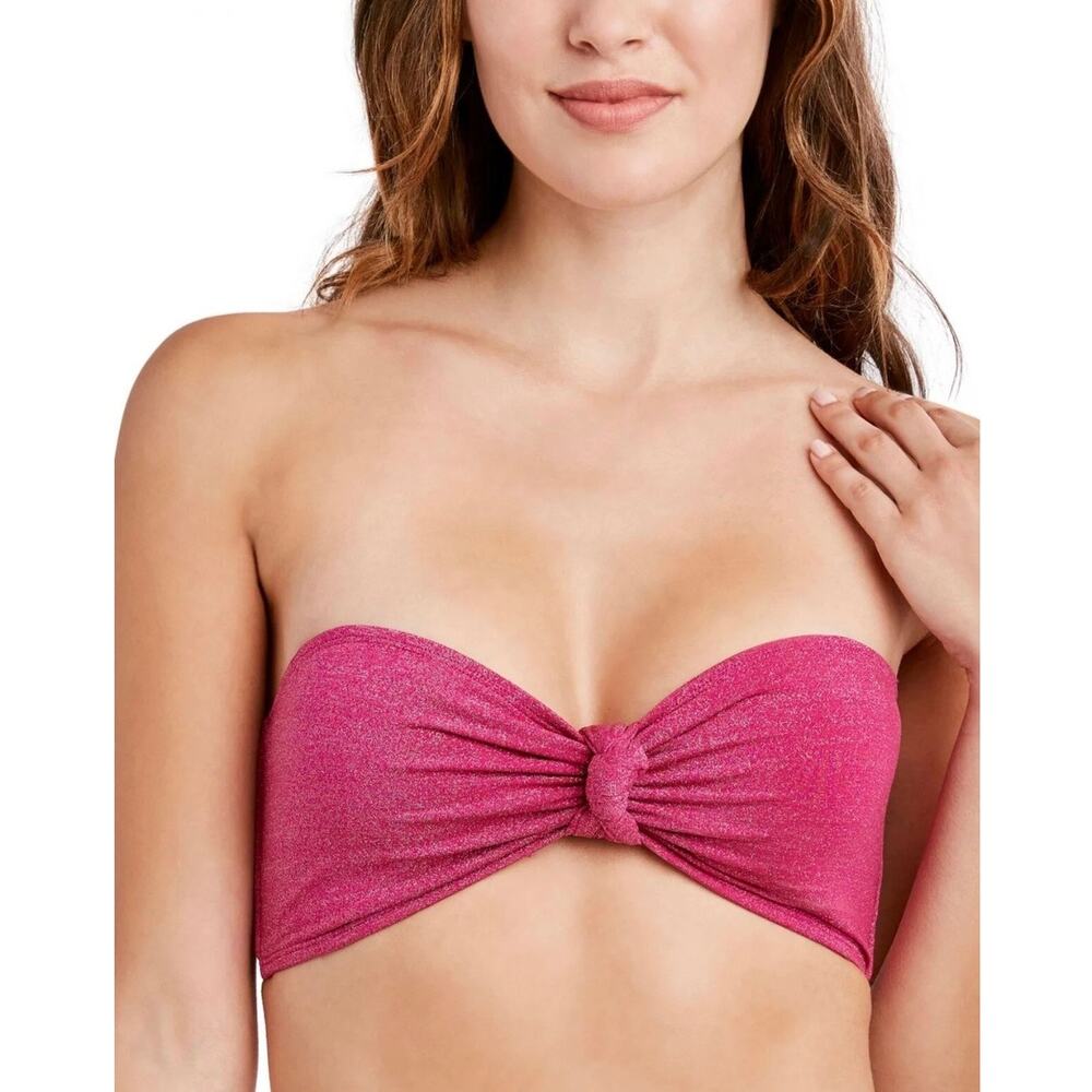 BCBGeneration Stardust Pink Metallic Knot Bandeau Bikini Top L NWT